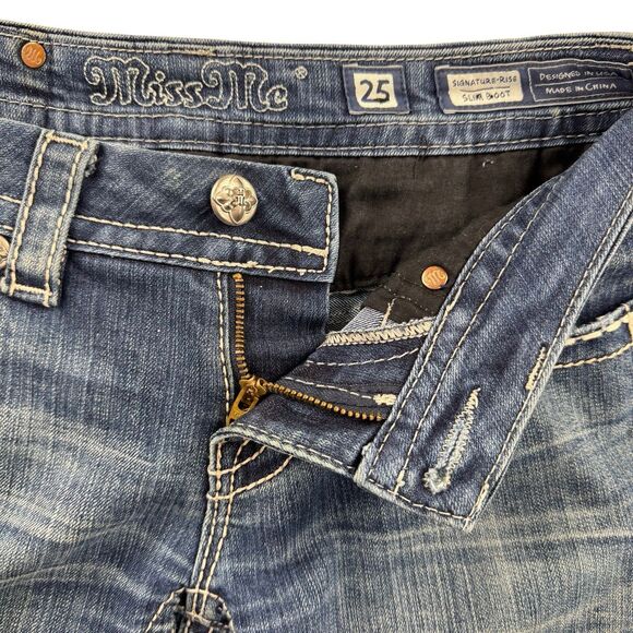 Miss Me Jeans Size 25 Signature Low Rise Slim Boot Flap Pocket Rhinestones - Picture 9 of 16